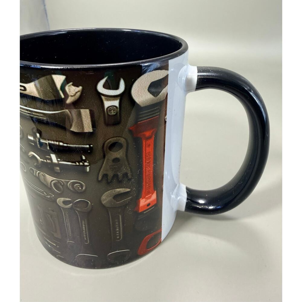 Graman 11 oz ceramic coffee mug featuring a mechanic toolbox set design. NEW